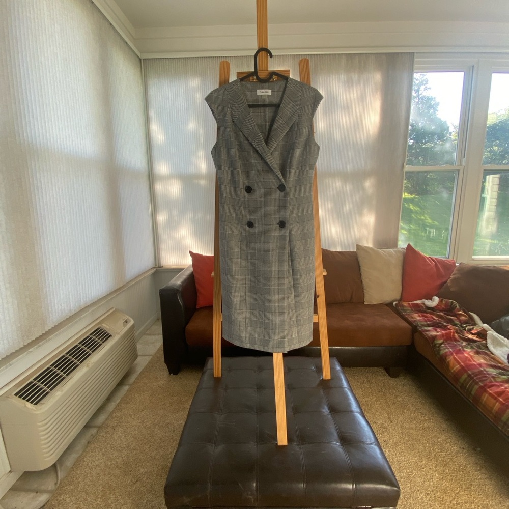 Calvin Klein Gray Plaid Sleeveless Dress